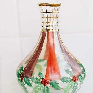 MacKenzie-Childs Hand-Painted Holiday Vase Holly & Berries Gold Trim Retired